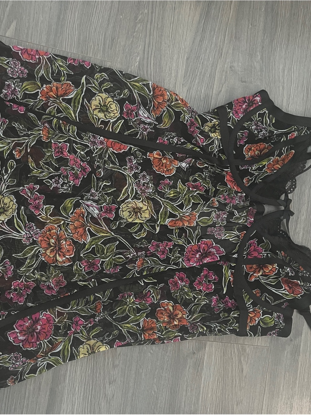torrid Black Mesh Floral Bralette with Pink, Orange & Yellow Accents